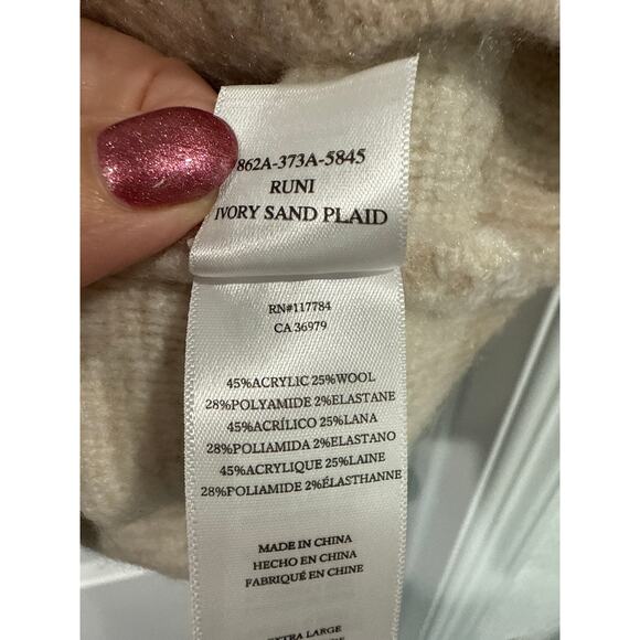 NWT Rails Runi Oversized Cardigan in Ivory and Sand Plaid, XL - Picture 7 of 7